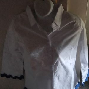 White button up casual shirt with ribbon trimming